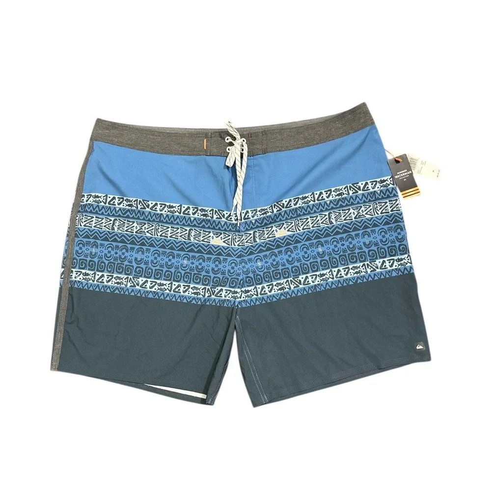 Quiksilver Waterman Board Shorts Liberty Tribal Fish Blue Gray Men's Size 44 NWT